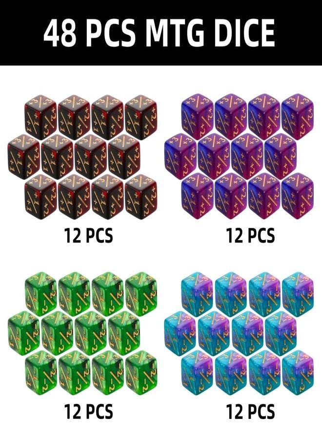PUGED Magic The Gathering Counter Dice Set 48 Pcs D6 MTG Dice Life Counters Tokens Dice for Magic Card Game Accessories with 6 Pcs Drawstring Bags and Tray (Color) - Image 2